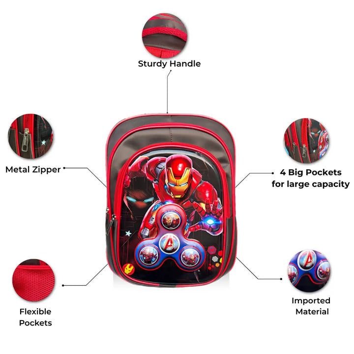 IRON MAN SCHOOL BAG (4 Pockets) HEIGHT 14''