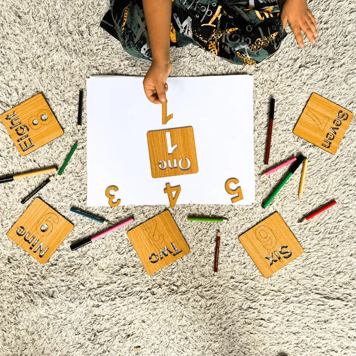 age 2 counting wooden stencils kids