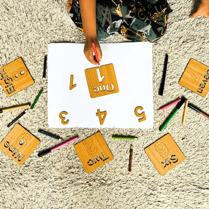 counting wooden stencils kids